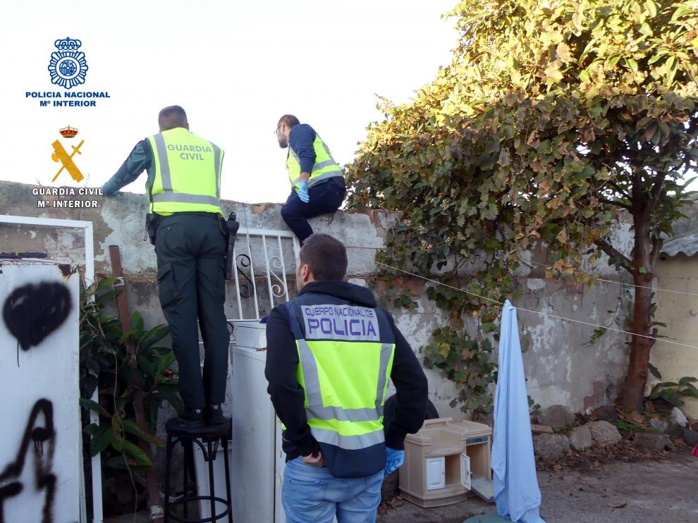 Inspección de uno de los patios donde encontraron las plantas de marihuana