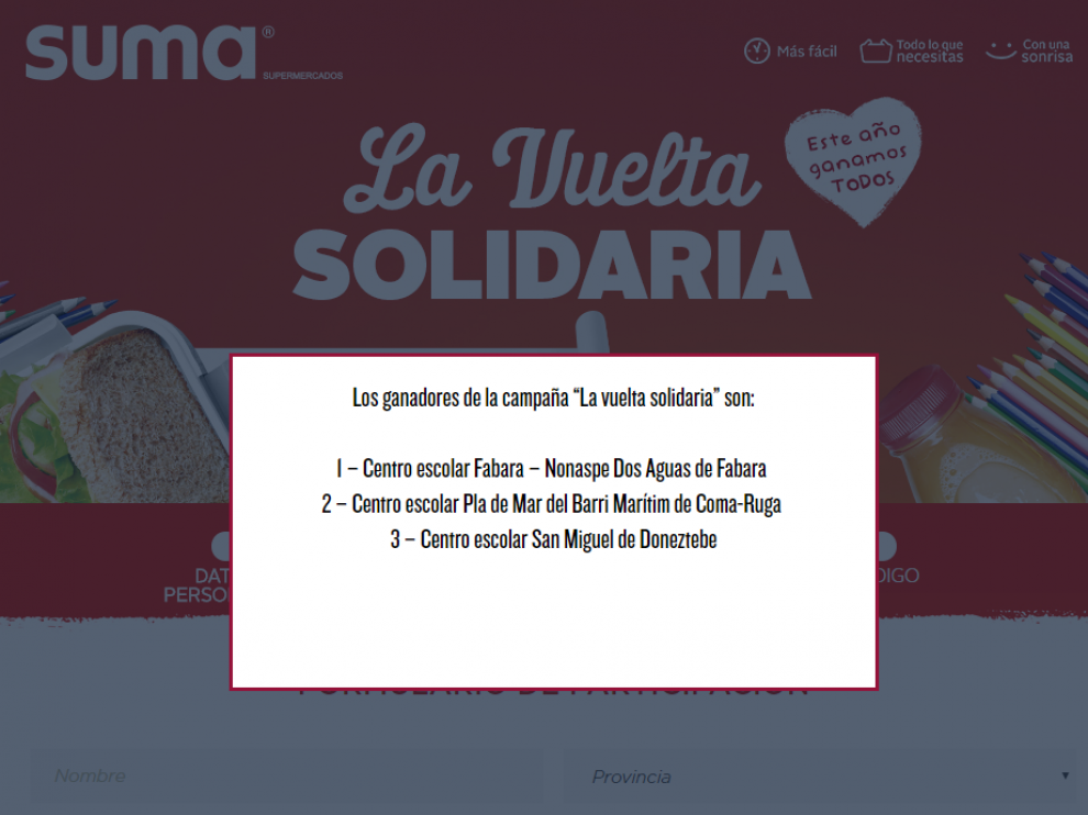 En esta web se votaba a la escuela infantil, de primaria o secundaria, favorita para recibir la donación de la beca comedor, en una acción denominada 'La Vuelta al Cole'.