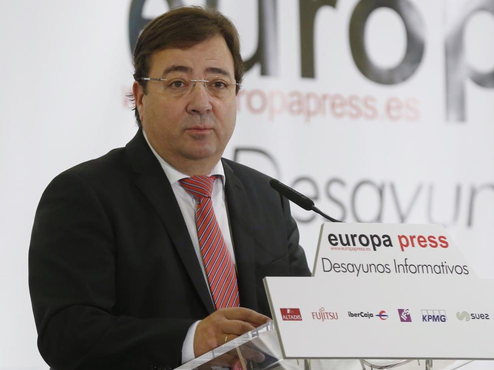 El presidente de Extremadura,Guillermo Fernández Vara, en una conferencia ayer en Madrid.