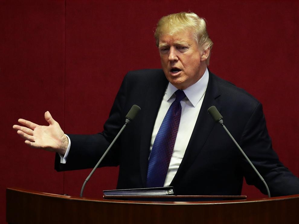 El presidente de Estados Unidos, Donald Trump, durante su intervención ante el Parlamento surcoreano.