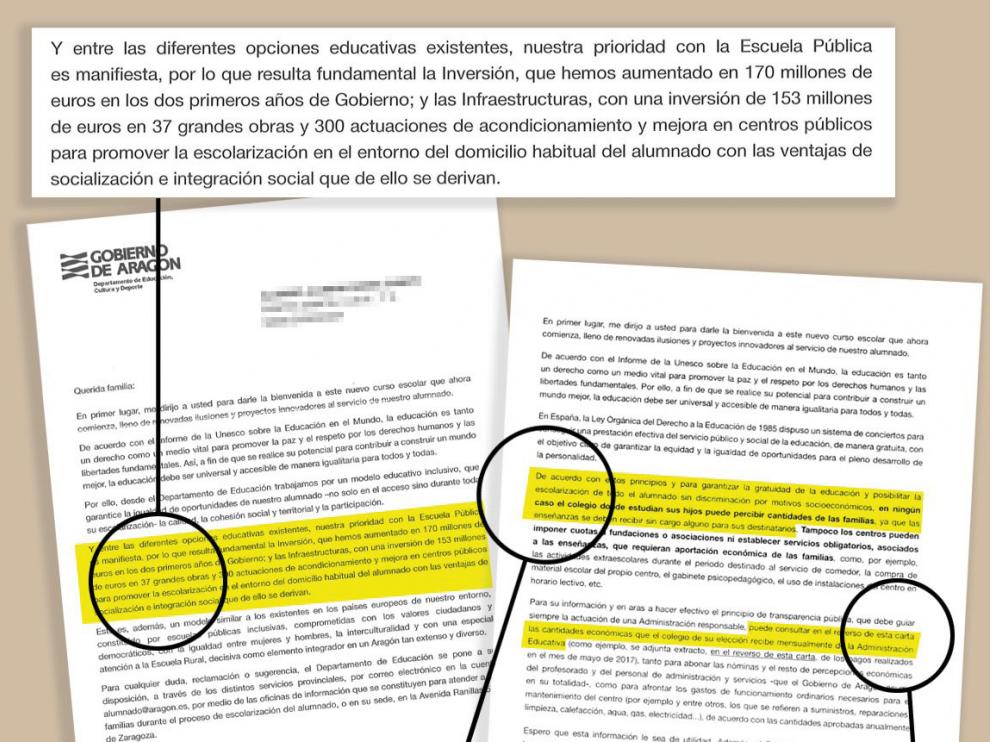Cartas enviadas por el departamento de Educación.