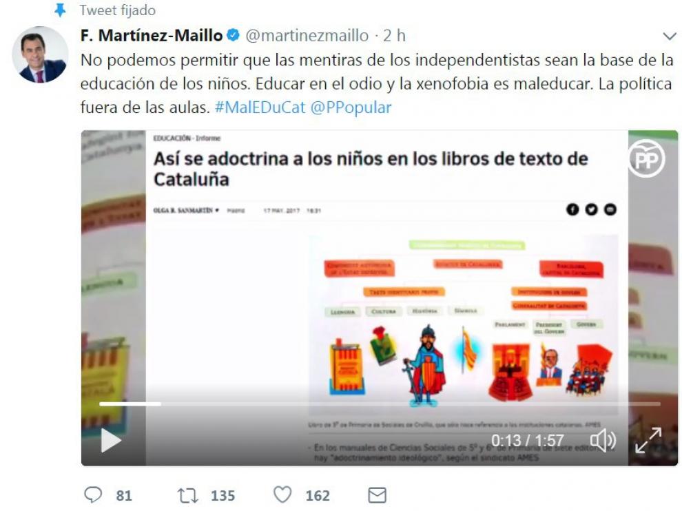 Un tuit de Martínez-Maillo con el vídeo que difunde el PP.