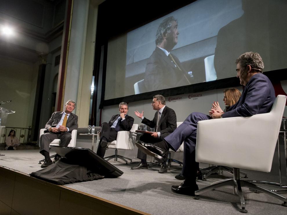 Alfonso Soláns, Antonio Catalán, Luis H. Menéndez, Inés Juste y Ramón Alejandro, en el coloquio.