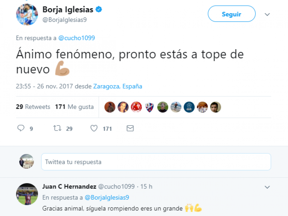 Secuencia de los mensajes intercambiados entre Borja Iglesias y Cucho Hernández.
