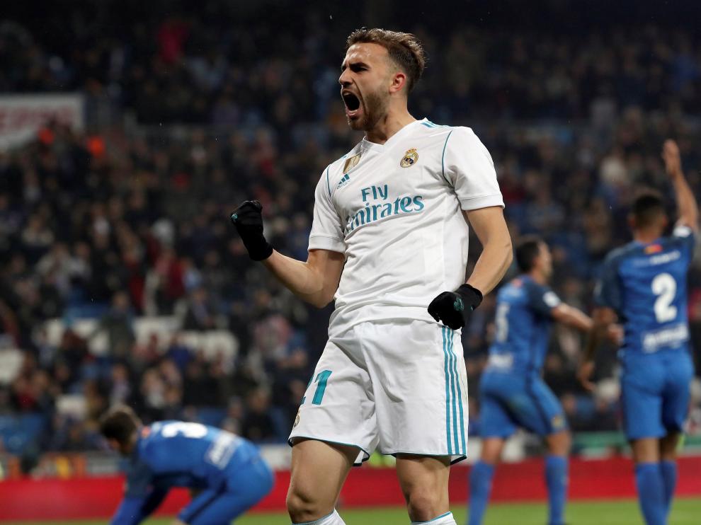 Borja Mayoral celebra el segundo gol del Real Madrid