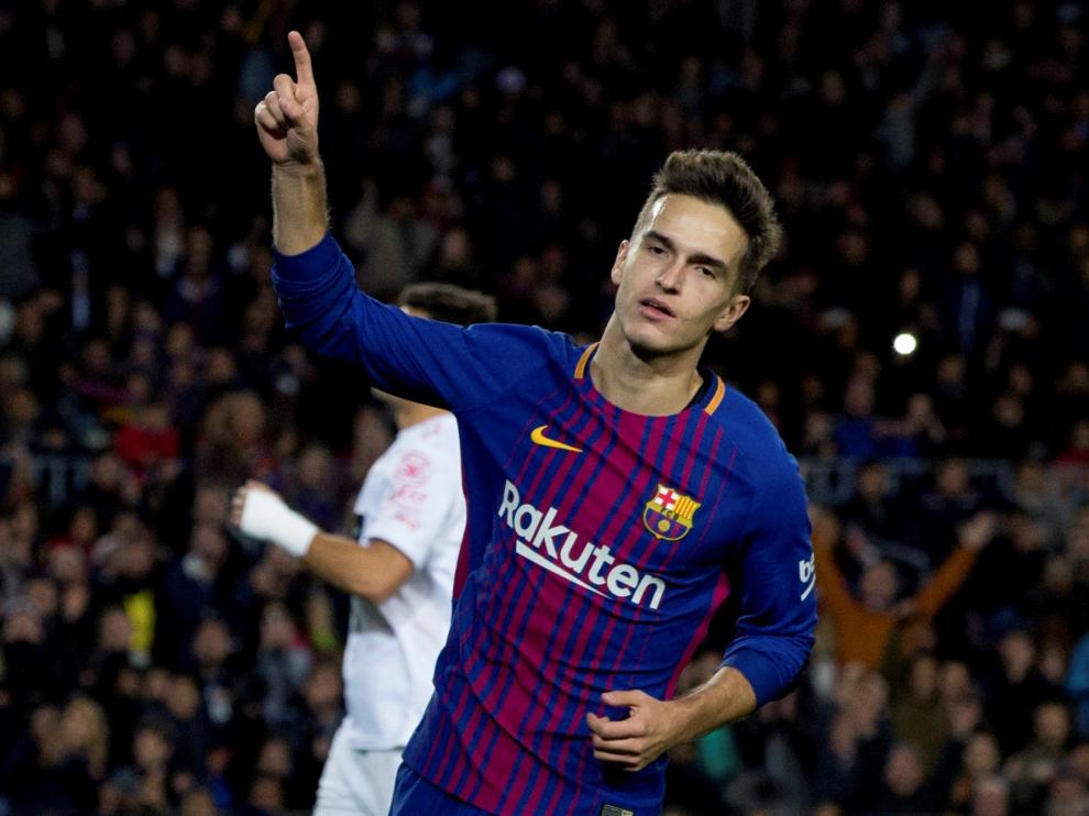 Denis Suárez celebra el cuarto gol del FC Barcelona