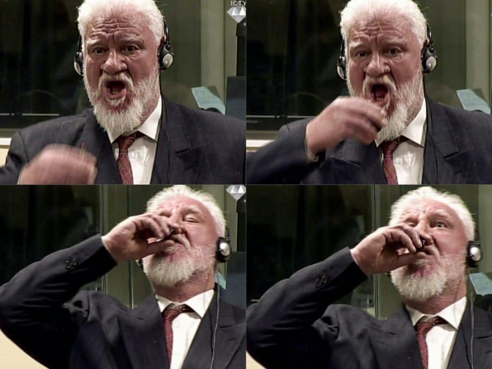 Slobodan Praljak, en el momento en que se envenena