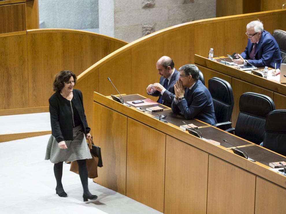 María Victoria Broto, este jueves, a su llegada al pleno de las Cortes.