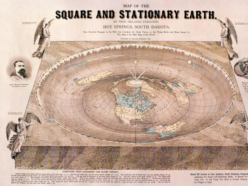 Mapa de la Tierra plana dibujado por el profesor Orlando Fergusson, de la Universidad de Dakota del Sur, en 1893.