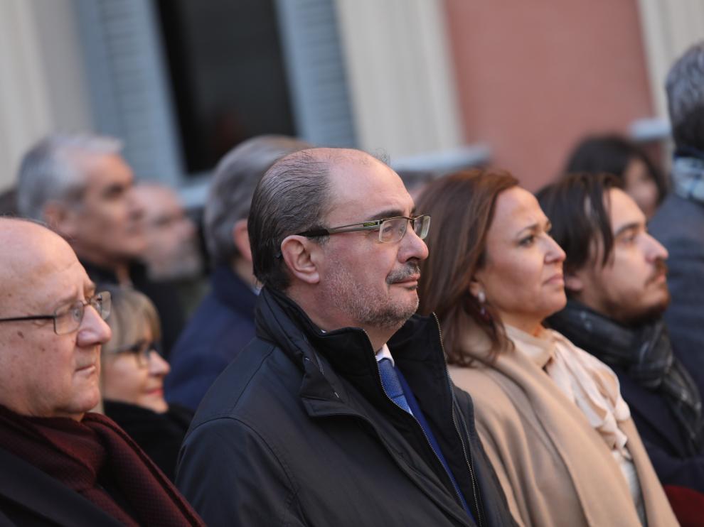 Javier Lambán y Mayte Pérez, en la inauguración de la exposición 'Goya y Buñuel' en Madrid.