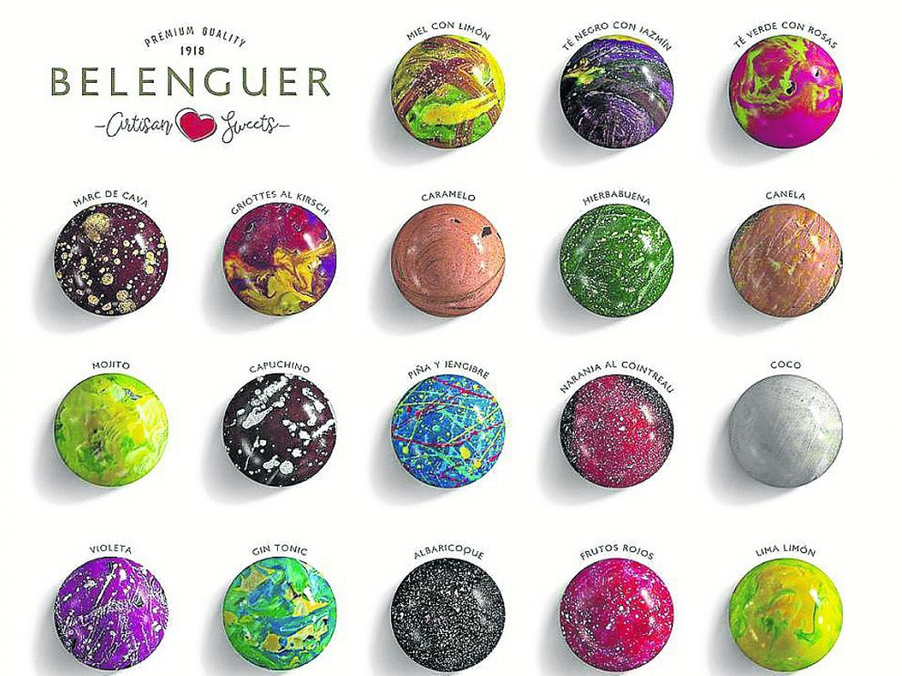 Los 18 sabores de bombones que salen del obrador artesanal de Belenguer, en Alcorisa.