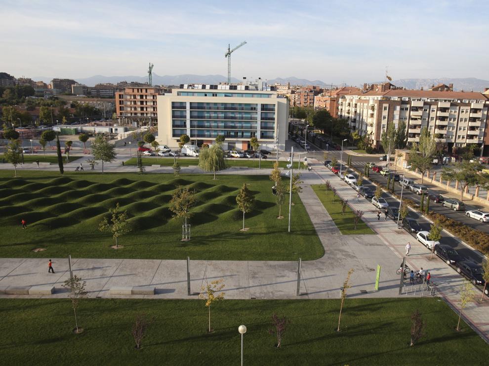 Vista del parque de las olas en Huesca.