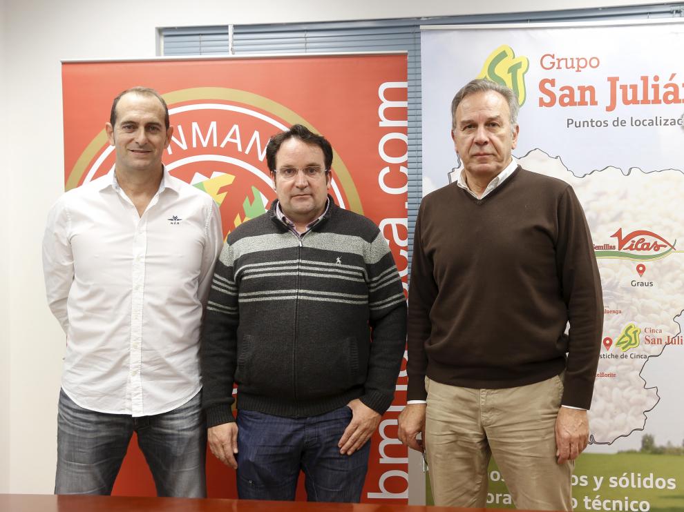 José Francisco Nolasco, David Mancho y José María Udina este jueves en la presentación del partido, que está patrocinado por Semillas Vilas.