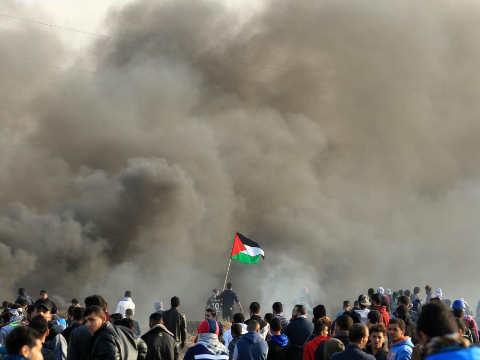 Imagen de las protestas al borde de la frontera israelí.