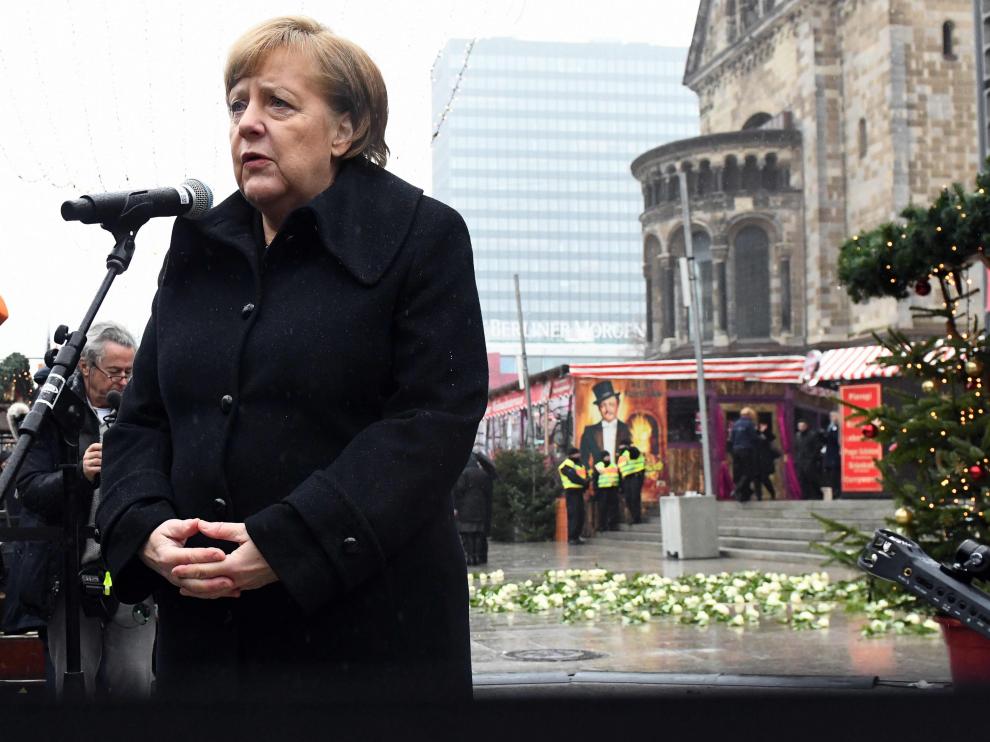 Angela Merkel durante la inauguración del memorial.