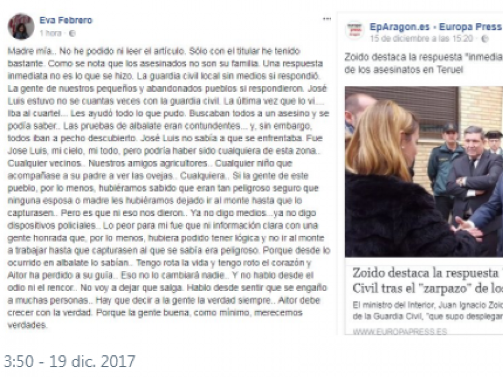 La dura respuesta de la mujer de José Luis Iranzo al ministro de Interior