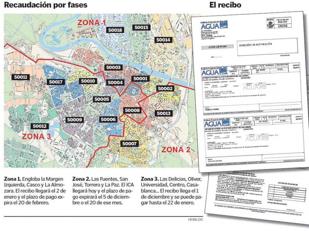 Mapa de cobro del ICA en Zaragoza capital.