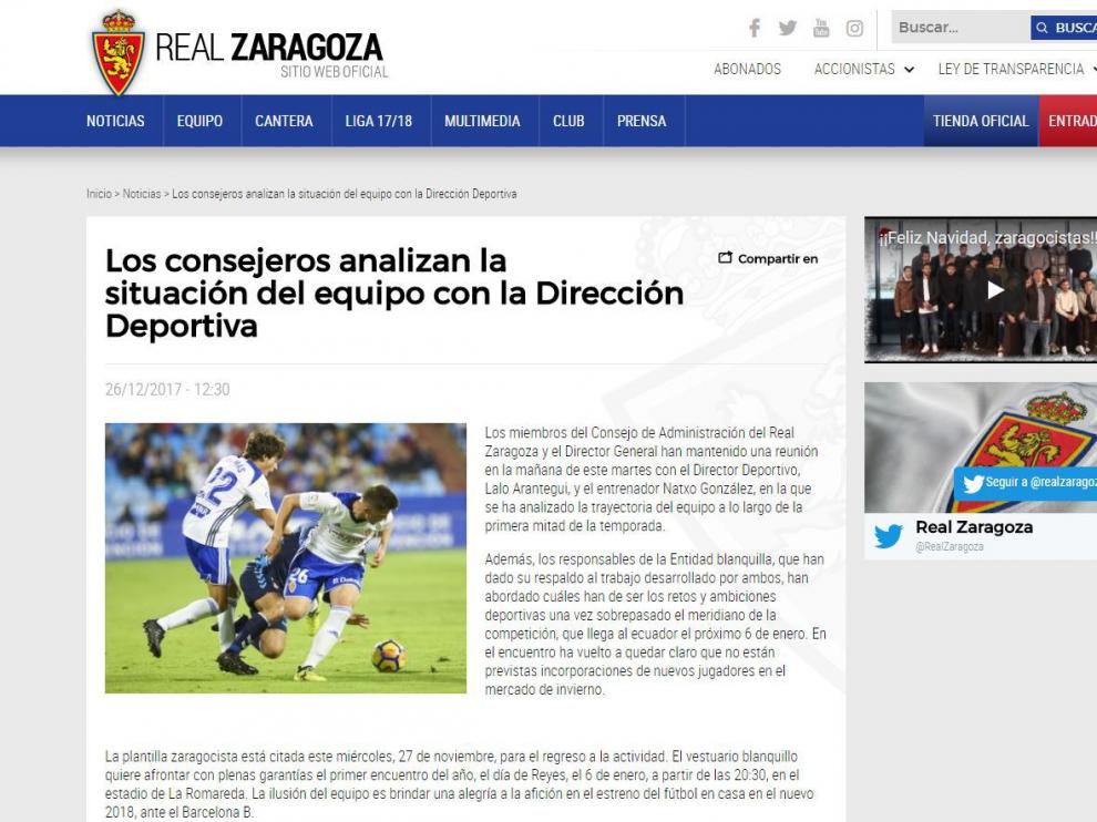 Información publicada por el Real Zaragoza en su página web oficial.