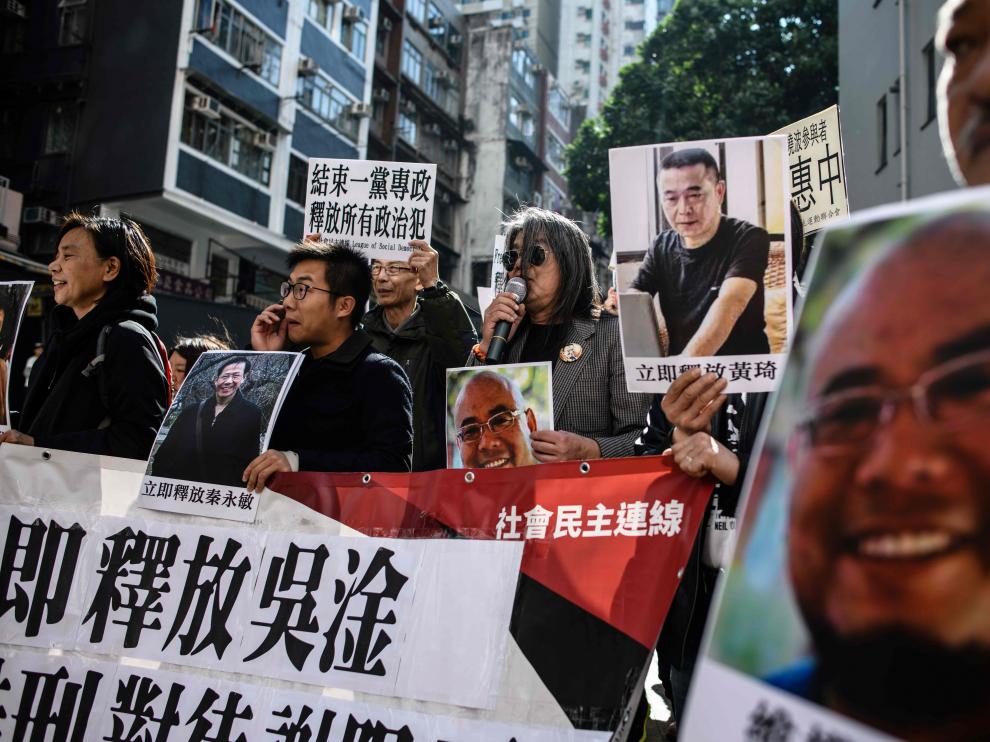 Imagen de una manifestación en favor de los encarcelados celebrada en Hong Kong.