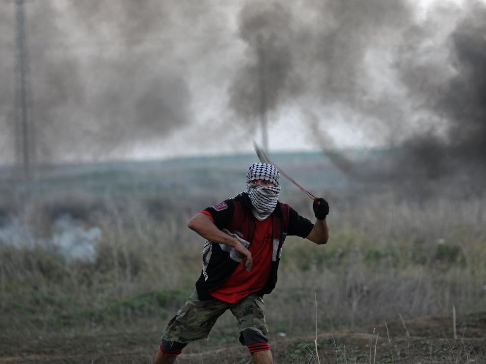 Un palestino, durante las protestas de este último viernes del año.