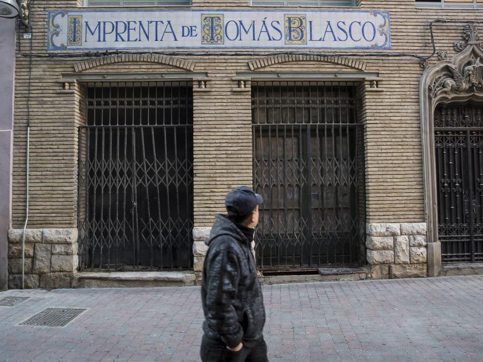 Fachada de la Imprenta Blasco, en la calle Ecce Homo de Zaragoza.