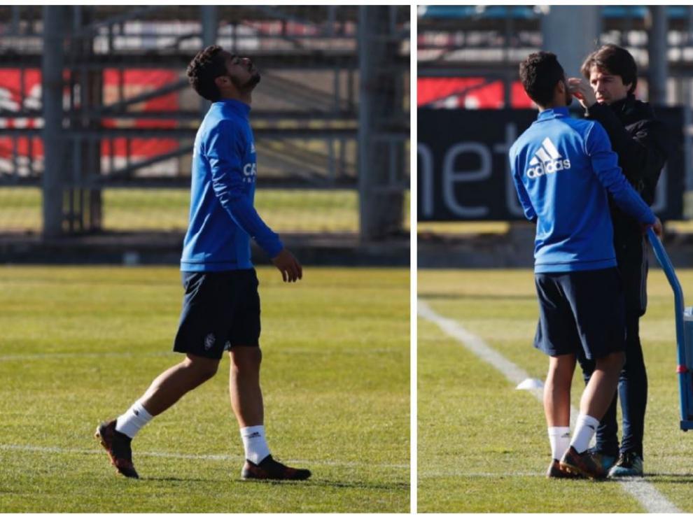 Momento en el que Raí sale del entrenamiento del equipo para ser atendido de la hemorragia nasal provocada por un golpe.