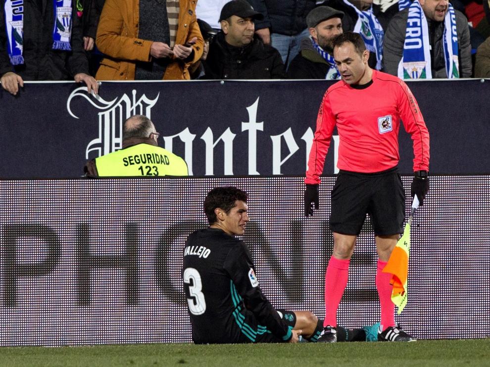 Vallejo, tras lesionarse en el estadio del Leganés.