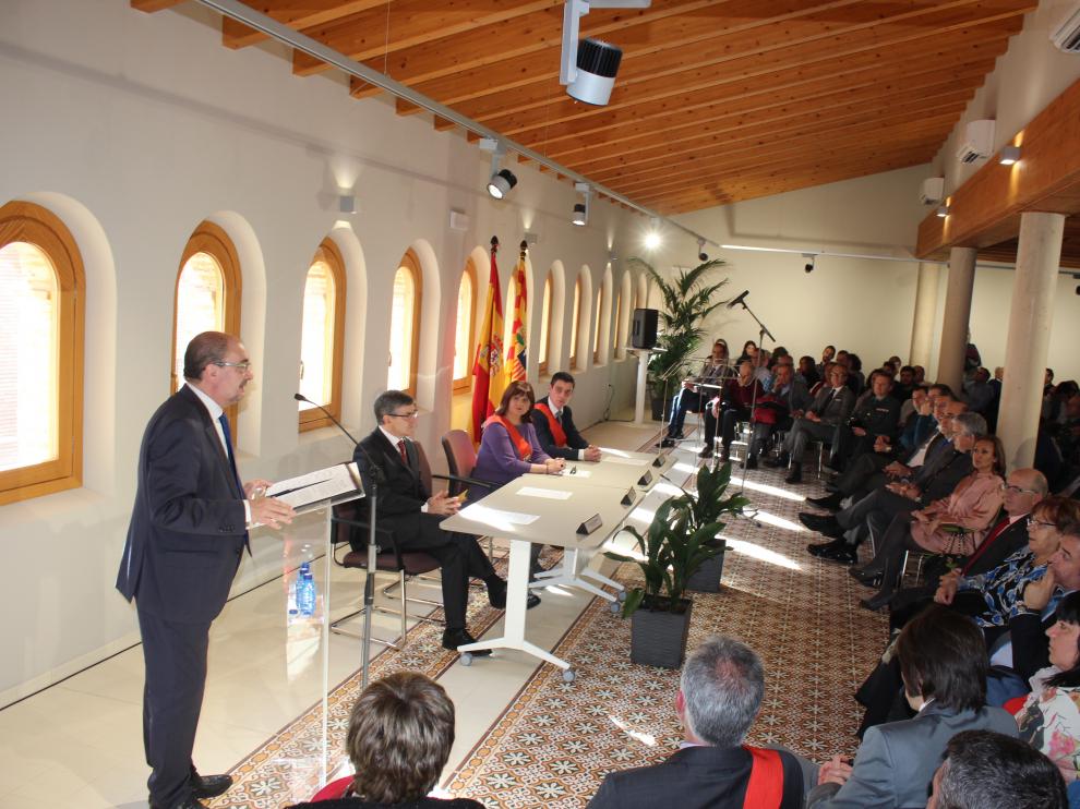 Momento de la intervención del presidente Javier Lambán, en el acto de inauguración.