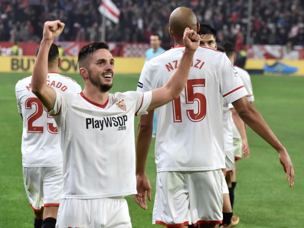 Sarabia celebra el tercer gol ante el Atlético de Madrid