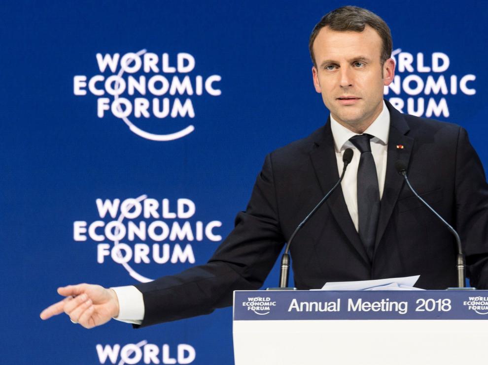 Emmanuel Macron durante su discurso en el Foro Económico Mundial de Davos.