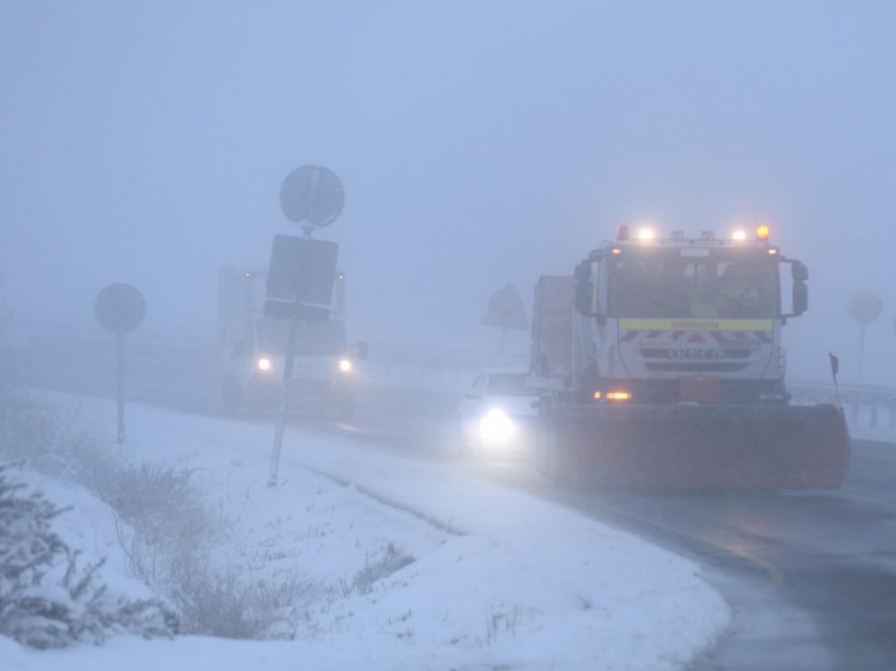 Nieve en la N-330 en el Monrepós el pasado mes de diciembre.