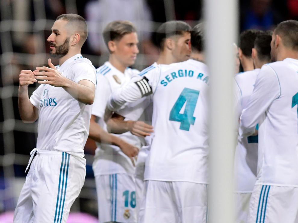 El delantero del Real Madrid Karim Benzema celebra el gol ante el Leganés