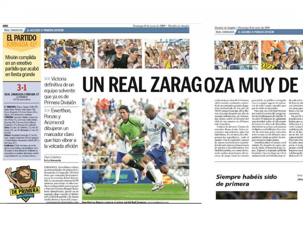Crónica de HERALDO DE ARAGÓN del Real Zaragoza-Córdoba de 2009.