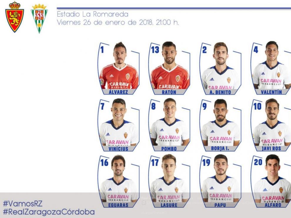 Lista de 18 convocados por Natxo González para el partido Real Zaragoza-Córdoba.
