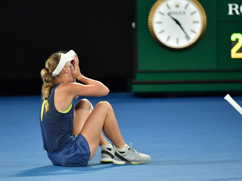 Wozniacki, en el momento de la victoria.