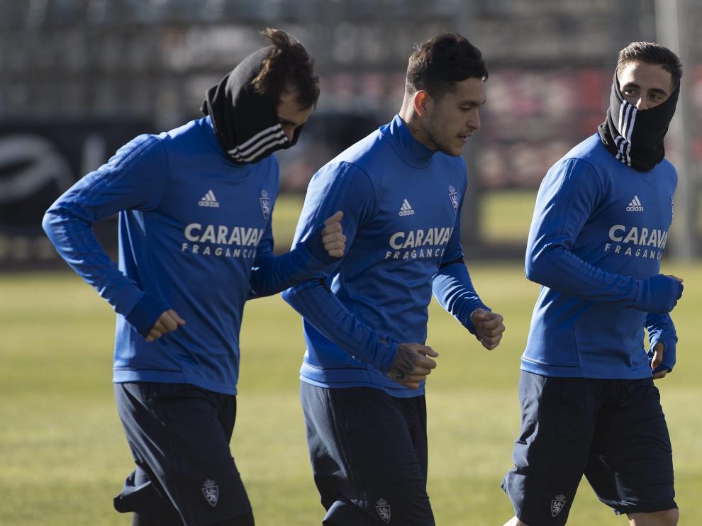 Jesús Valentín, en un entrenamiento del Real Zaragoza.