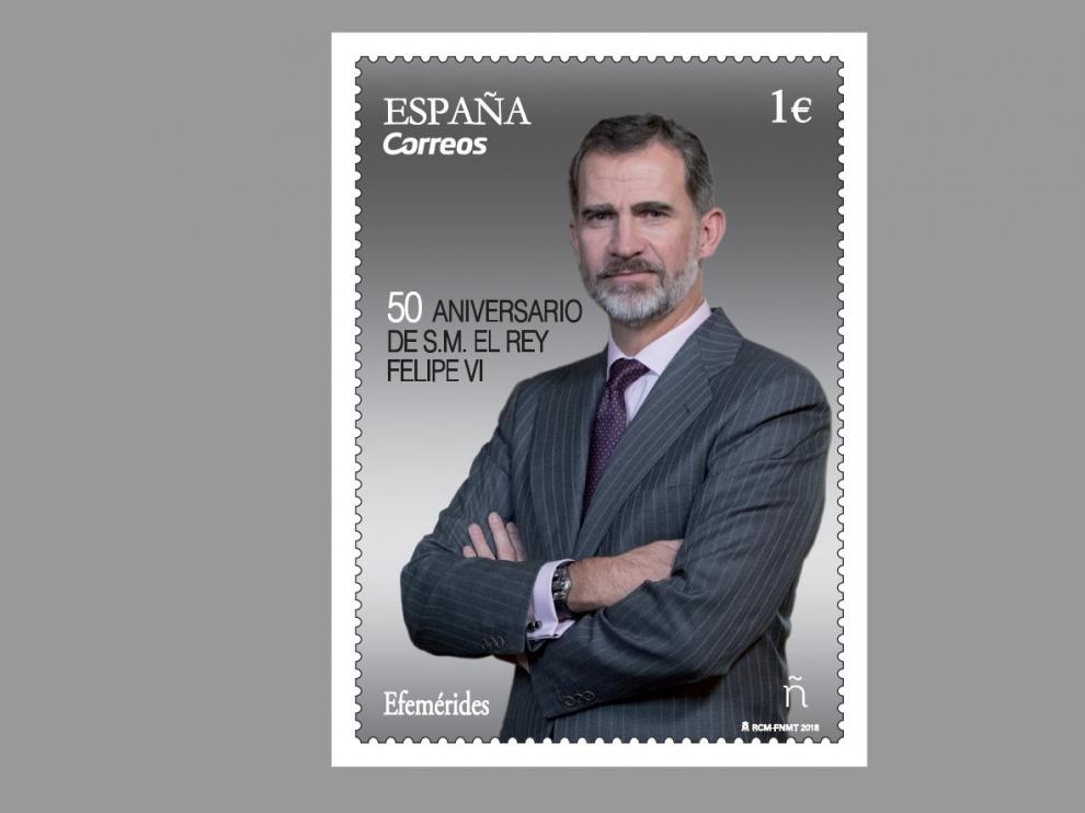 El sello que Correos emite hoy sobre el monarca.