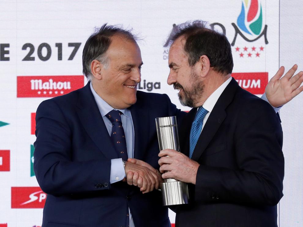 Javier Tebas con el presidente del Getafe