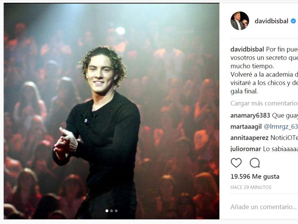 David Bisbal anuncia en las redes su regreso a OT