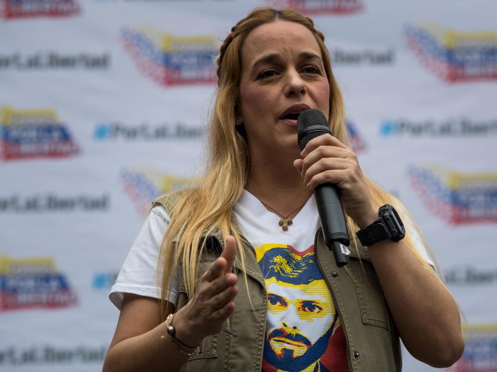 Lilian Tintori habla durante el evento público de este viernes 'Héroes por la Libertad'.