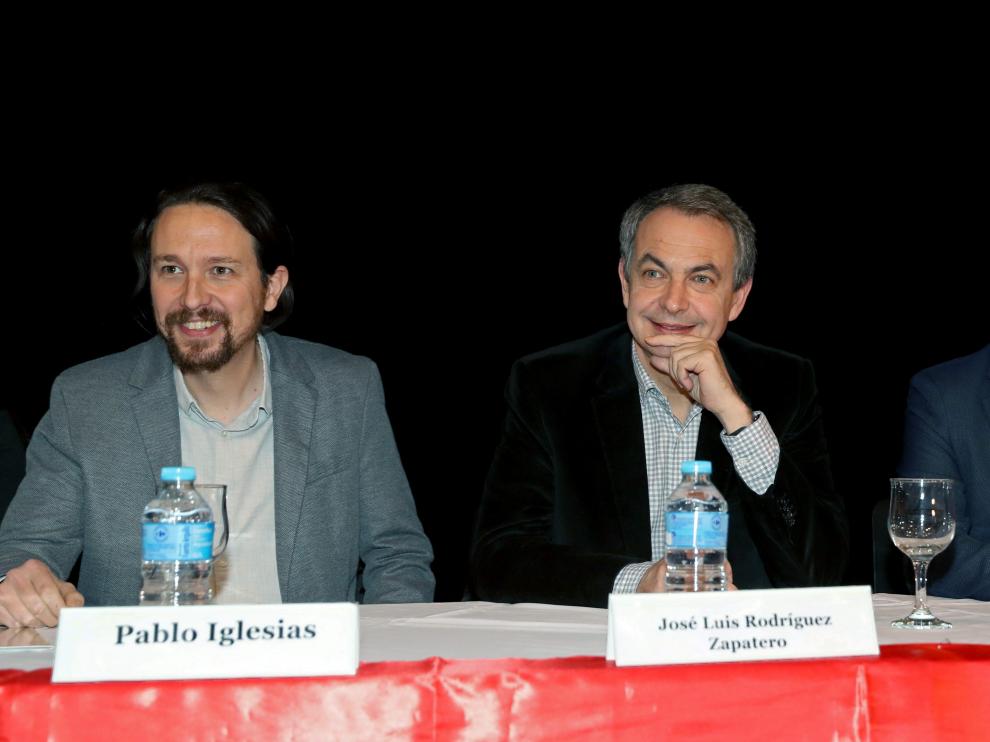 Zapatero, junto a Iglesias y Garzón.