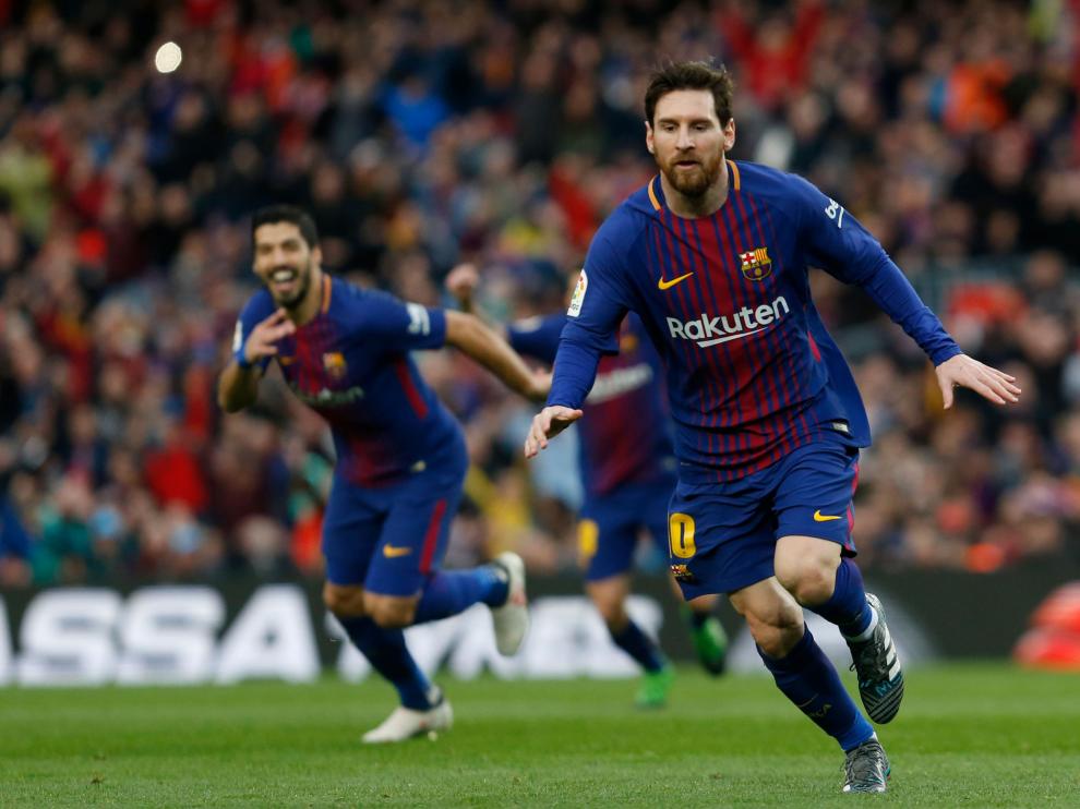 Leo Messi celebra el 1-0 ante el Atlético de Madrid.