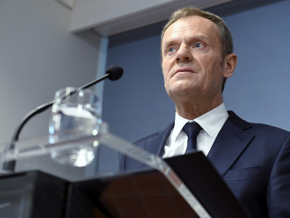 Donald Tusk durante una rueda de prensa en Finlandia.