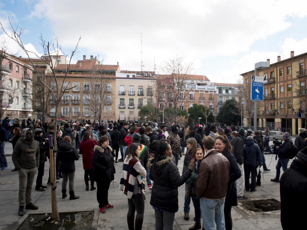 Concentración esta mañana en la plaza Nelson Mandela de Lavapiés