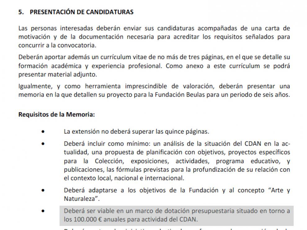 Extracto de los requisitos que tenía que cumplir el proyecto para optar a la dirección del centro