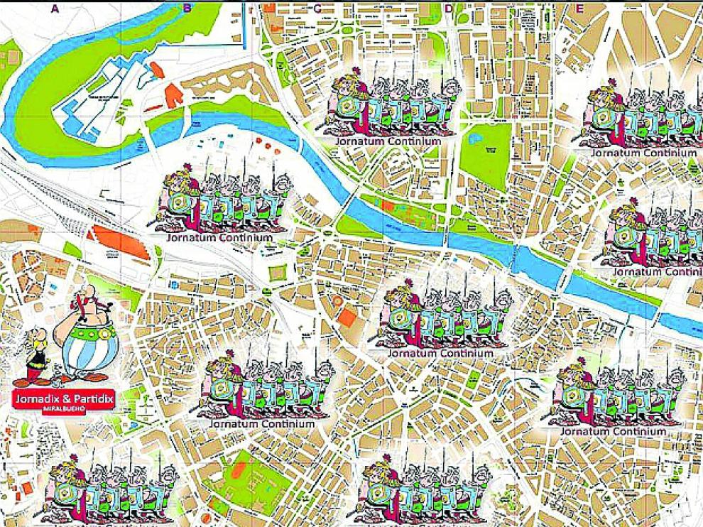 Mapa de Zaragoza 'conquistada' por Astérix.