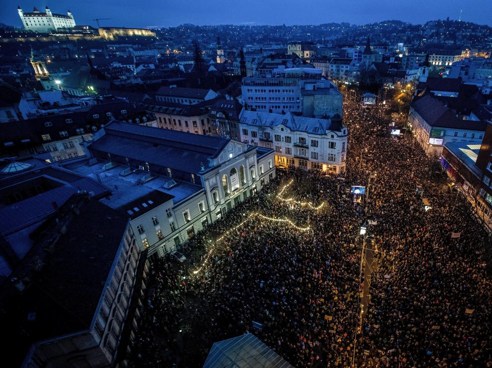 Vista de la manifestación multitudinaria celebrada en Eslovaquia.