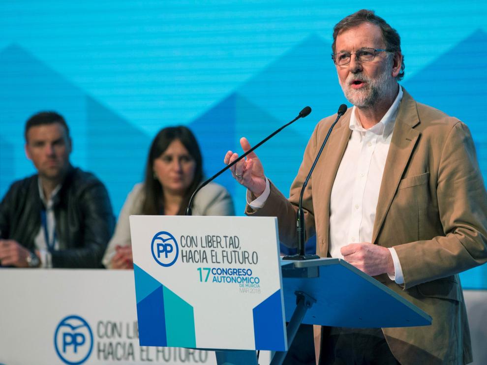 Mariano Rajoy durante su intervención en el congreso del partido en Murcia
