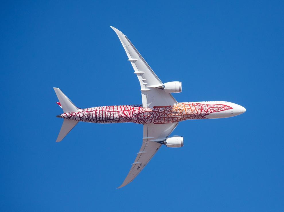 Avión de Qantas que ha completado el primer vuelo sin escalas entre Reino Unido y Australia.