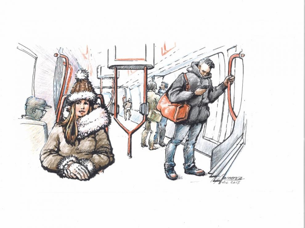 Uno de los dibujos de la asociación 'De vuelta con el cuaderno' que forman parte del libro conmemorativo de los 5 años de la línea 1 del tranvía